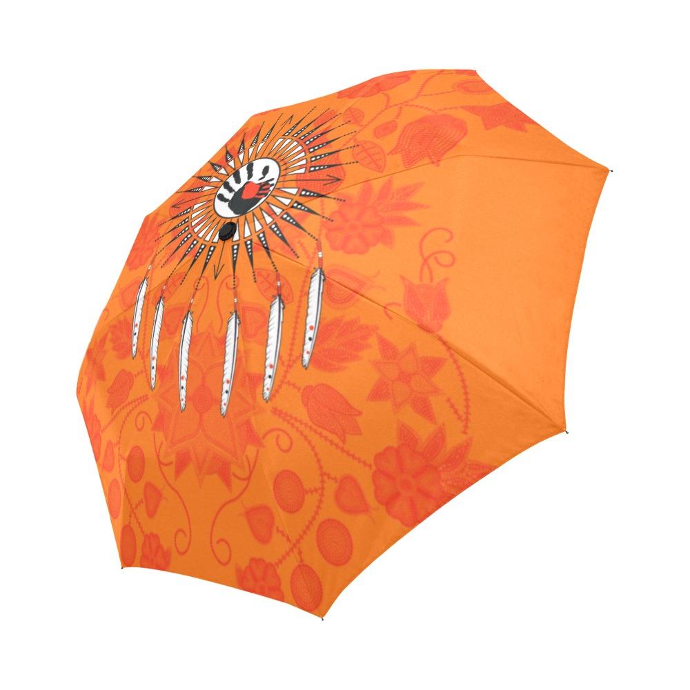 Floral Beadwork Real Orange Feather Directions Auto-Foldable Umbrella (Model U04) Auto-Foldable Umbrella e-joyer 