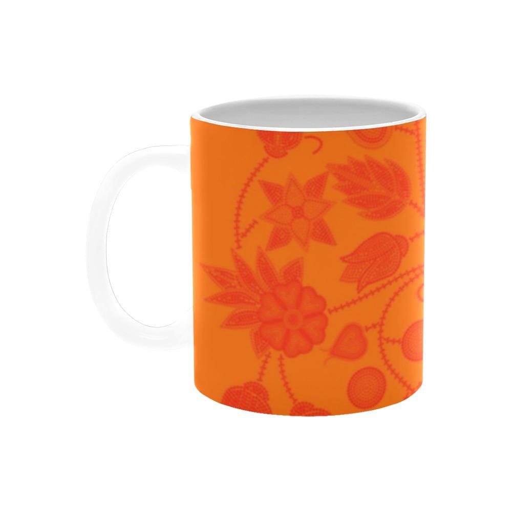 Floral Beadwork Real Orange Feather Directions White Mug(11OZ) White Mug e-joyer 