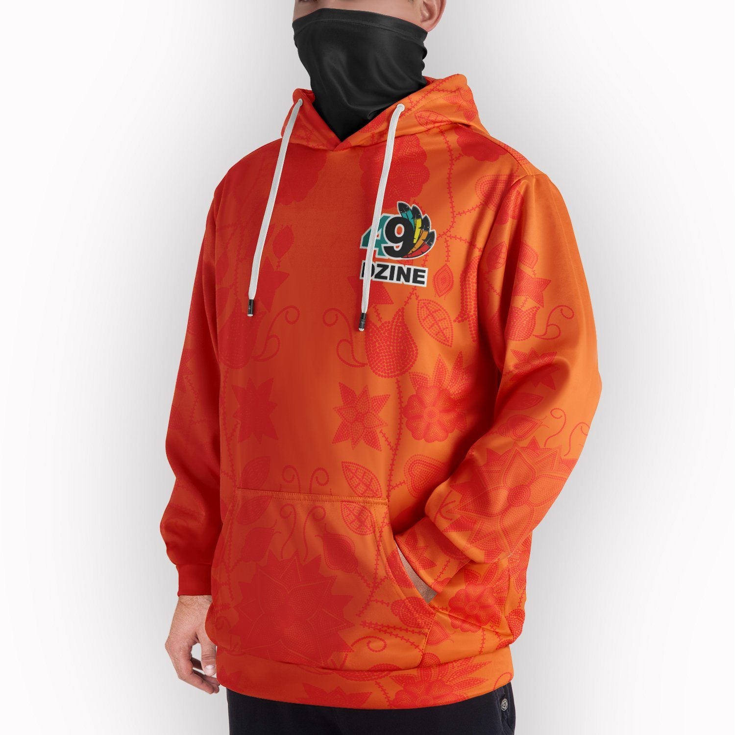 Floral Beadwork Real Orange Hoodie with Face Cover Hoodie with Face Cover Herman 