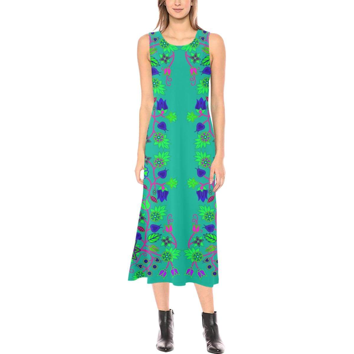 Floral Beadwork Seven Clans Deep Lake Phaedra Sleeveless Open Fork Long Dress (Model D08) Phaedra Sleeveless Open Fork Long Dress (D08) e-joyer 
