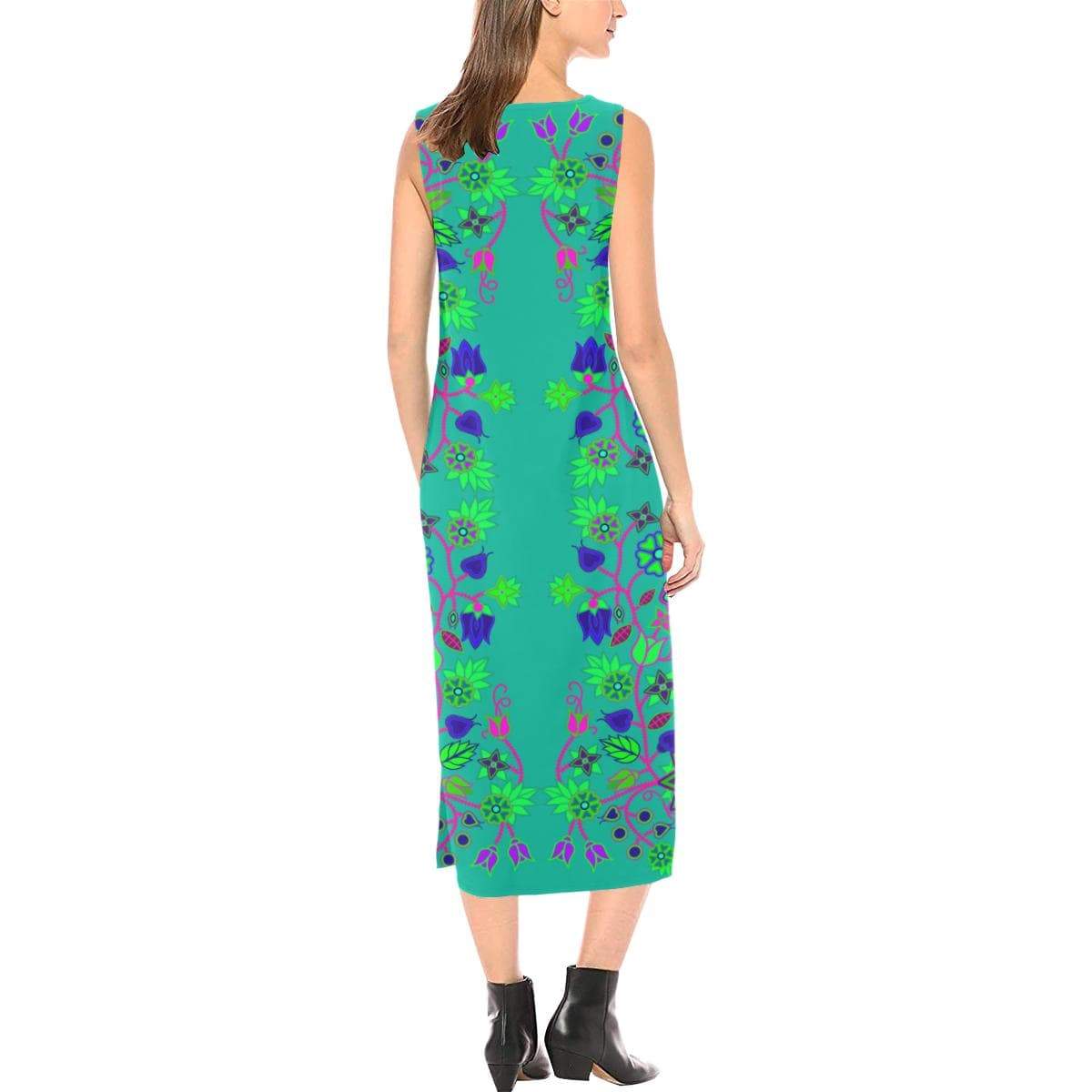 Floral Beadwork Seven Clans Deep Lake Phaedra Sleeveless Open Fork Long Dress (Model D08) Phaedra Sleeveless Open Fork Long Dress (D08) e-joyer 