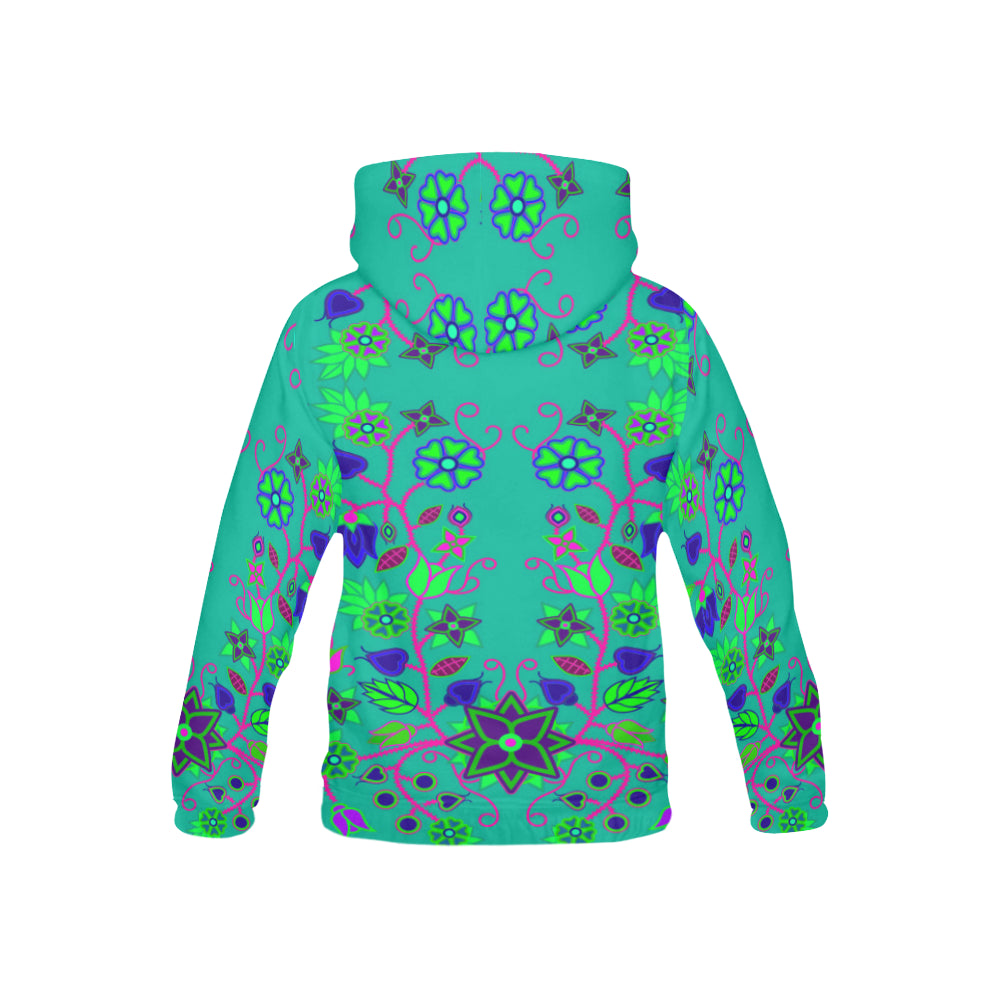 Floral Beadwork Seven Clans Teal All Over Print Hoodie for Kid (USA Size) (Model H13) All Over Print Hoodie for Kid (H13) e-joyer 