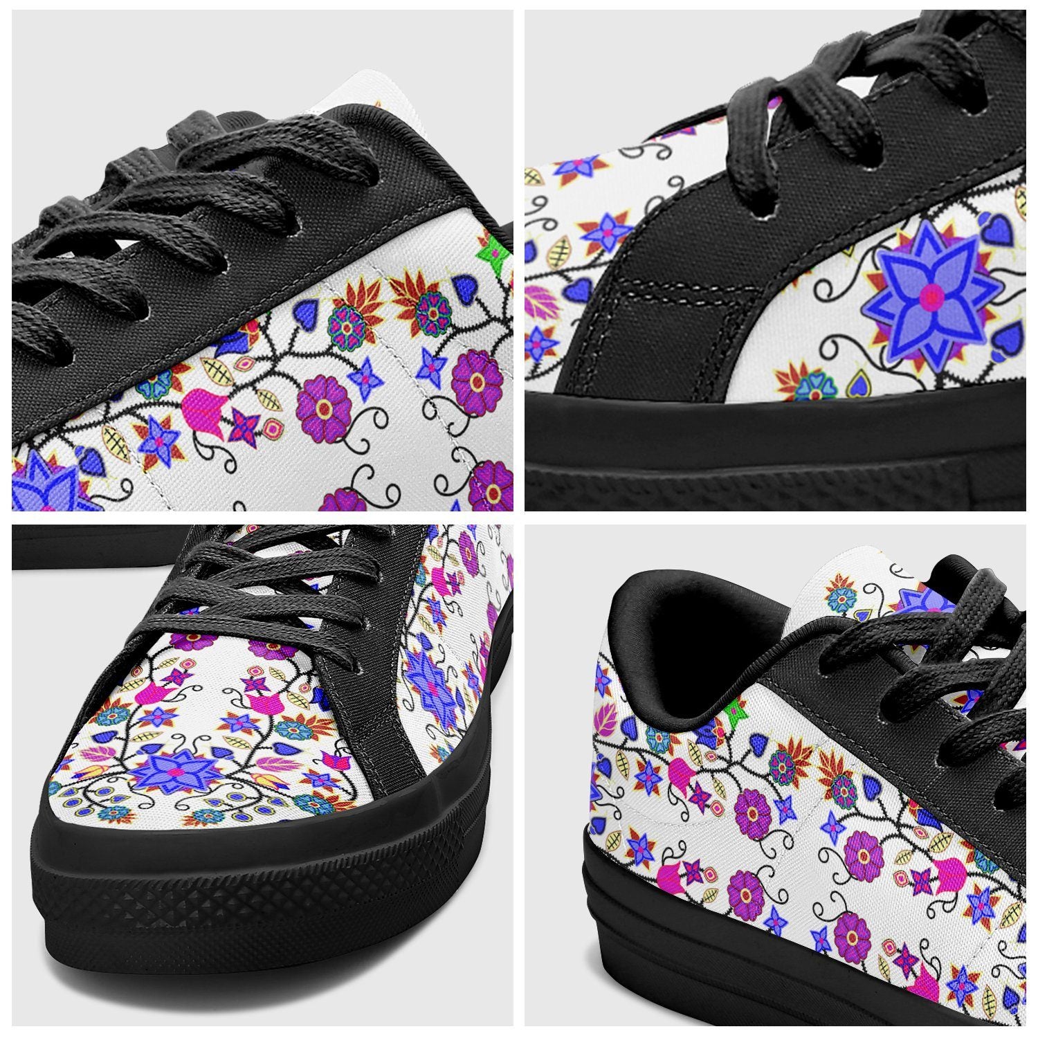 Floral Beadwork Seven Clans White Aapisi Low Top Canvas Shoes Black Sole 49 Dzine 