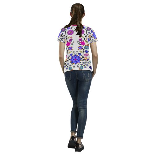 Floral Beadwork Seven Clans White All Over Print T-shirt for Women/Large Size (USA Size) (Model T40) All Over Print T-Shirt for Women/Large (T40) e-joyer 