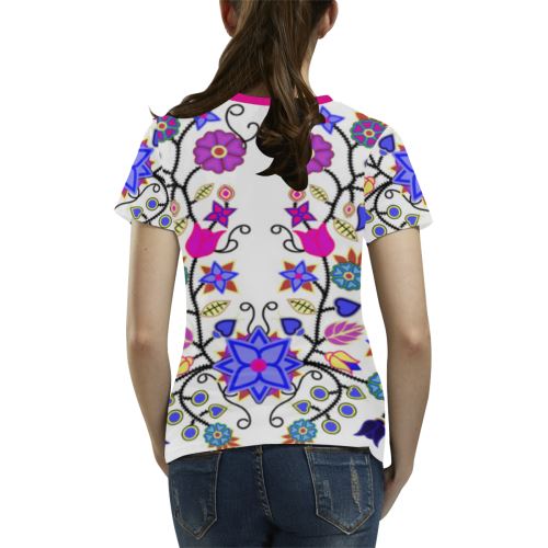 Floral Beadwork Seven Clans White All Over Print T-shirt for Women/Large Size (USA Size) (Model T40) All Over Print T-Shirt for Women/Large (T40) e-joyer 