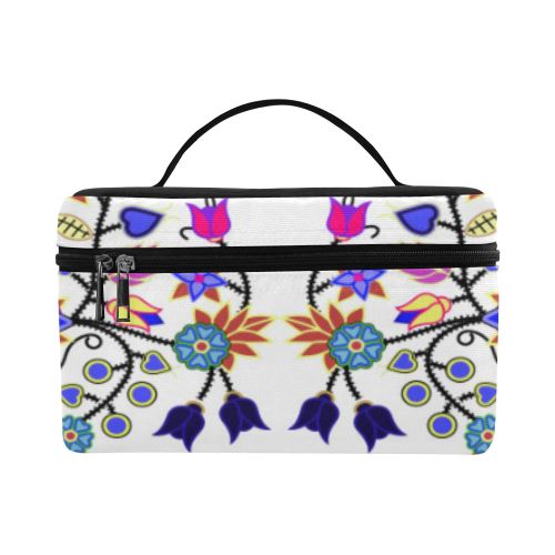 Floral Beadwork Seven Clans White Cosmetic Bag/Large (Model 1658) Cosmetic Bag e-joyer 