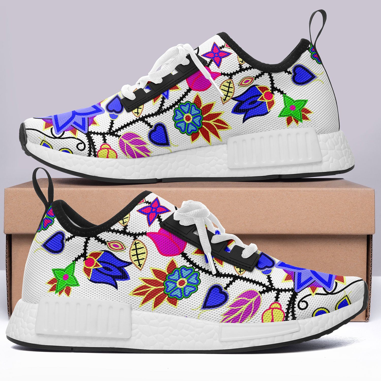 Floral Beadwork Seven Clans White Draco Running Shoes 49 Dzine 