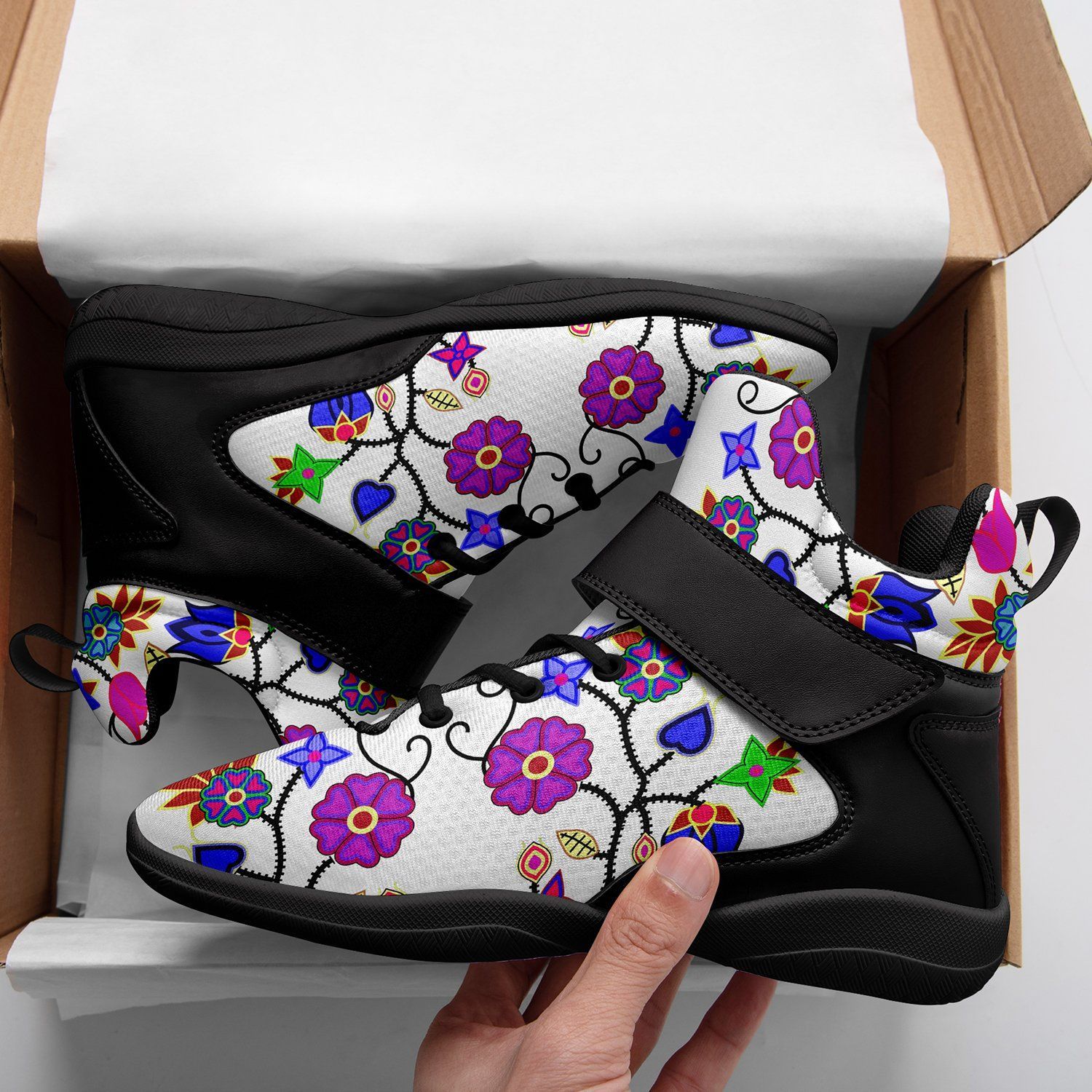 Floral Beadwork Seven Clans White Ipottaa Basketball / Sport High Top Shoes - Black Sole 49 Dzine 