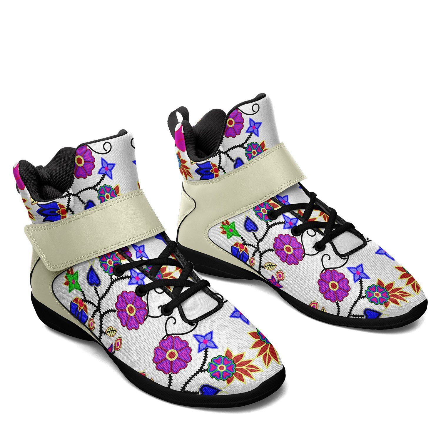 Floral Beadwork Seven Clans White Ipottaa Basketball / Sport High Top Shoes - Black Sole 49 Dzine 