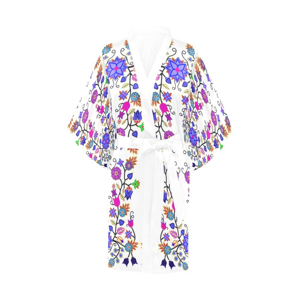 Floral Beadwork Seven Clans White Kimono Robe Artsadd 