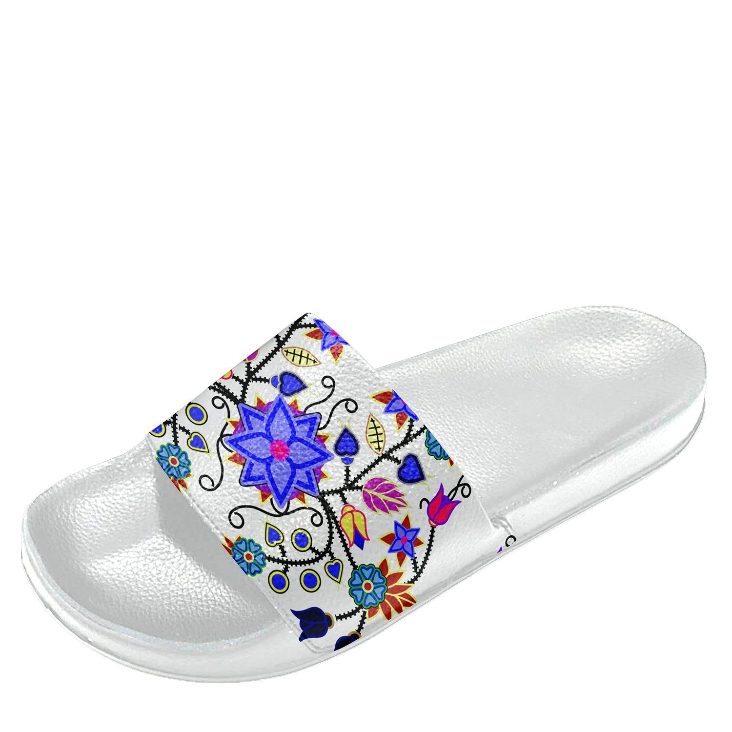 Floral Beadwork Seven Clans White Slide Sandals 49 Dzine 
