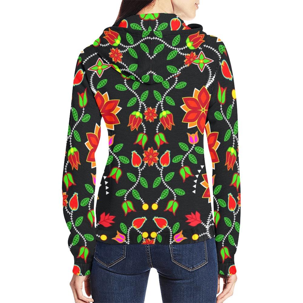 Floral Beadwork Six Bands All Over Print Full Zip Hoodie for Women (Model H14) hoodie e-joyer 