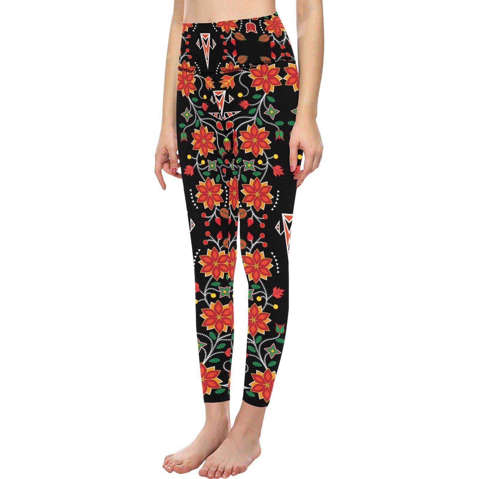 Floral Beadwork Six Bands All Over Print High-Waisted Leggings (Model L36) High-Waisted Leggings (L36) e-joyer 