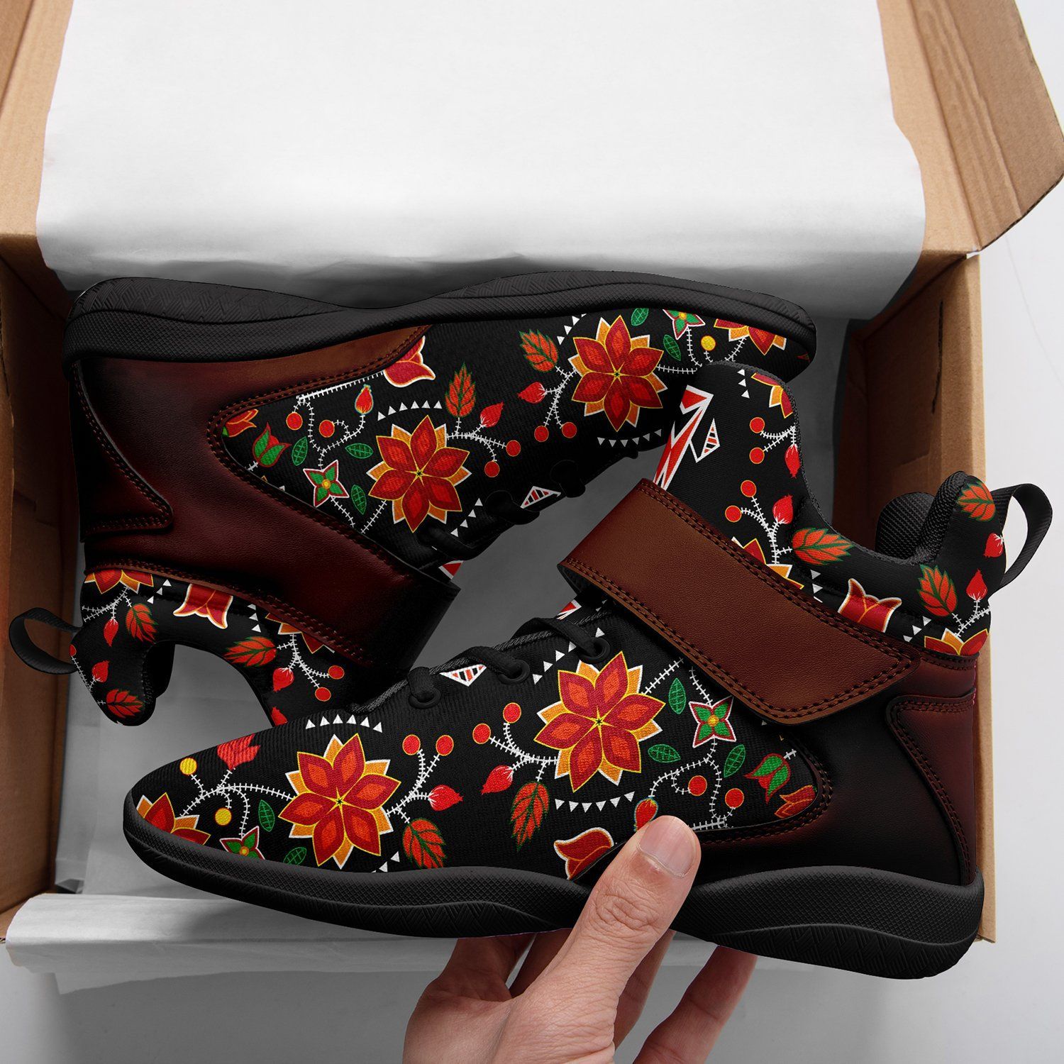 Floral Beadwork Six Bands Kid's Ipottaa Basketball / Sport High Top Shoes 49 Dzine 