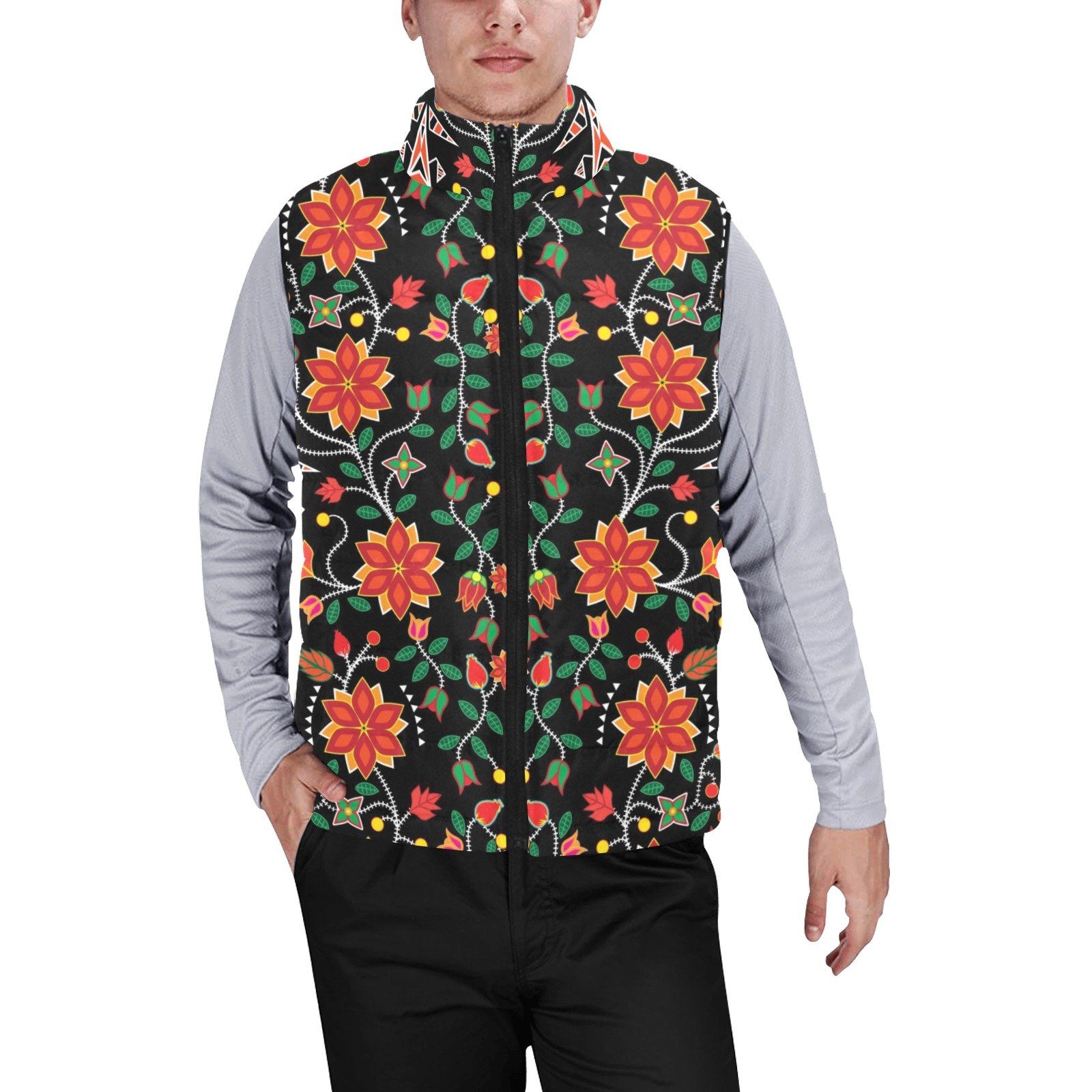 Floral Beadwork Six Bands Men's Padded Vest Jacket (Model H44) Men's Padded Vest Jacket (H44) e-joyer 