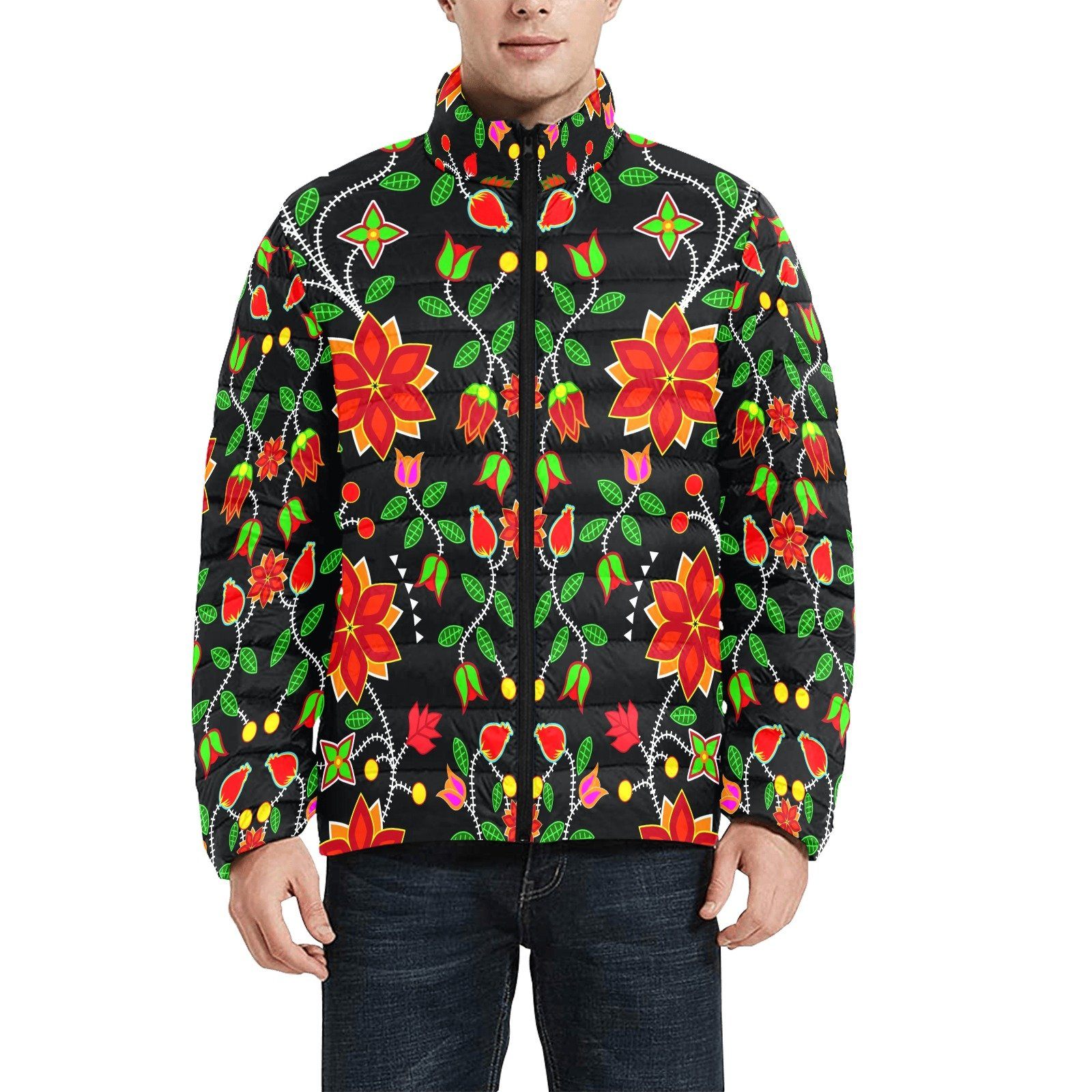 Swift Floral Peach Rouge Remix Men's Stand Collar Padded Jacket