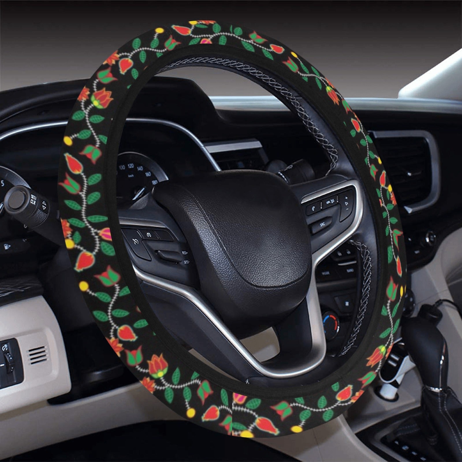 Floral Beadwork Six Bands Steering Wheel Cover with Elastic Edge Steering Wheel Cover with Elastic Edge e-joyer 