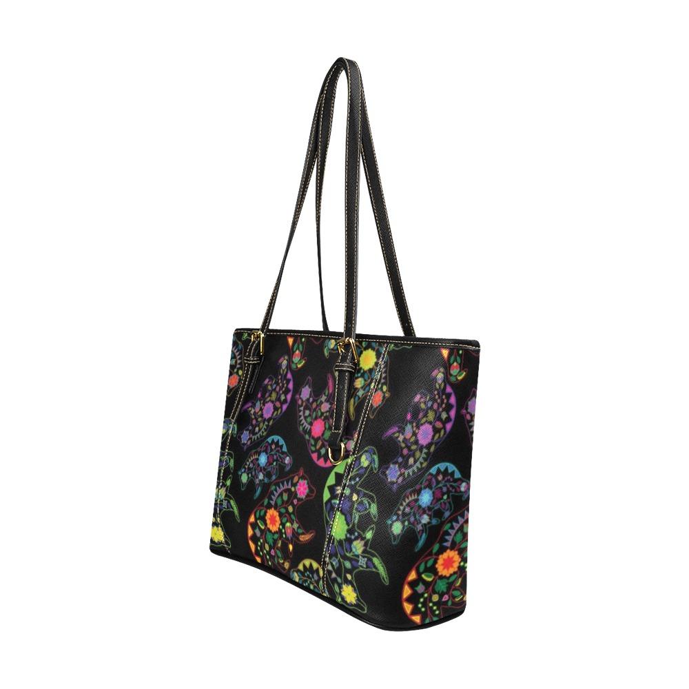 Floral Bear Leather Tote Bag/Large (Model 1640) bag e-joyer 