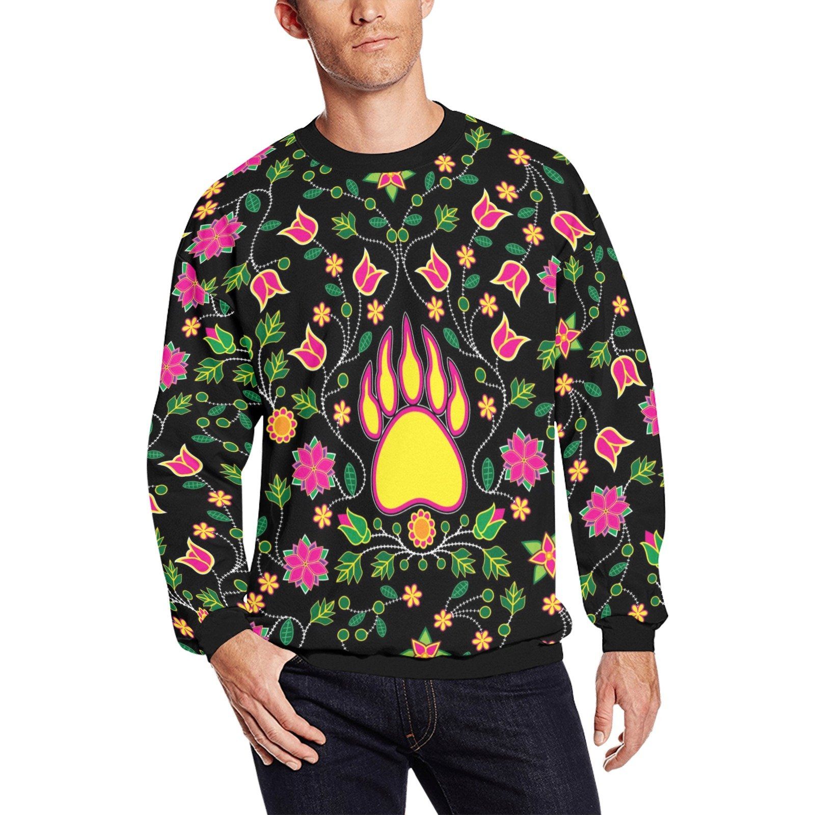 Floral Bearpaw Pink and Yellow All Over Print Crewneck Sweatshirt for Men (Model H18) shirt e-joyer 