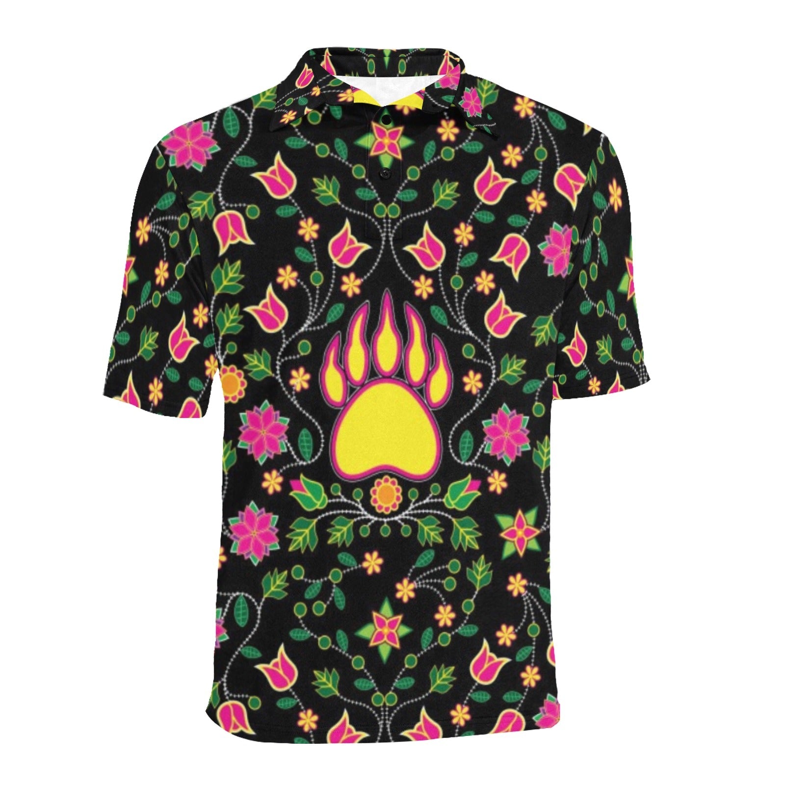 Floral Bearpaw Pink and Yellow Men's All Over Print Polo Shirt (Model T55) Men's Polo Shirt (Model T55) e-joyer 
