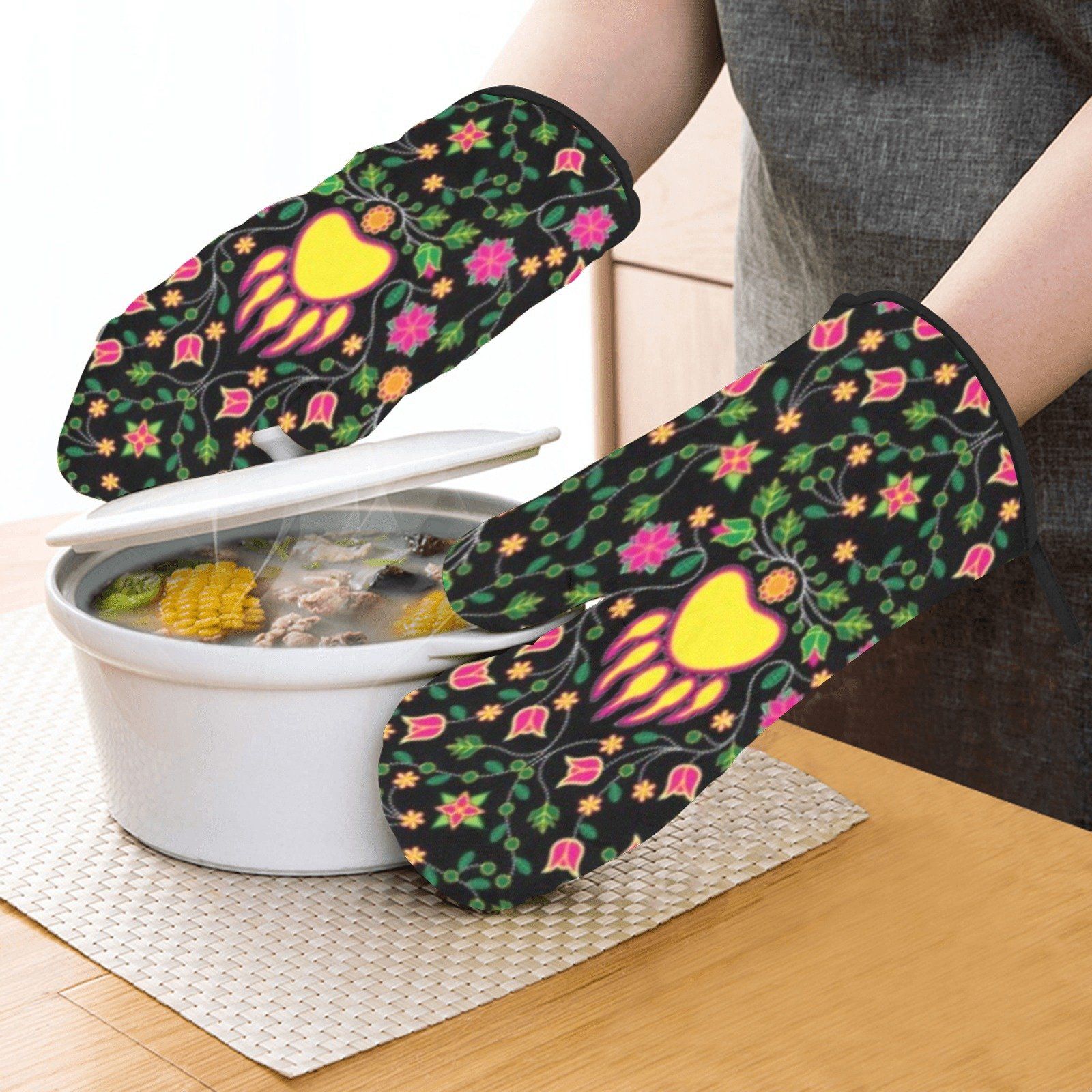 Floral Bearpaw Pink and Yellow Oven Mitt & Pot Holder Oven Mitt & Pot Holder e-joyer 