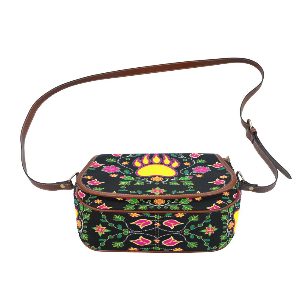 Floral Bearpaw Saddle Bag/Small (Model 1649) Full Customization Saddle Bag/Small (Full Customization) e-joyer 