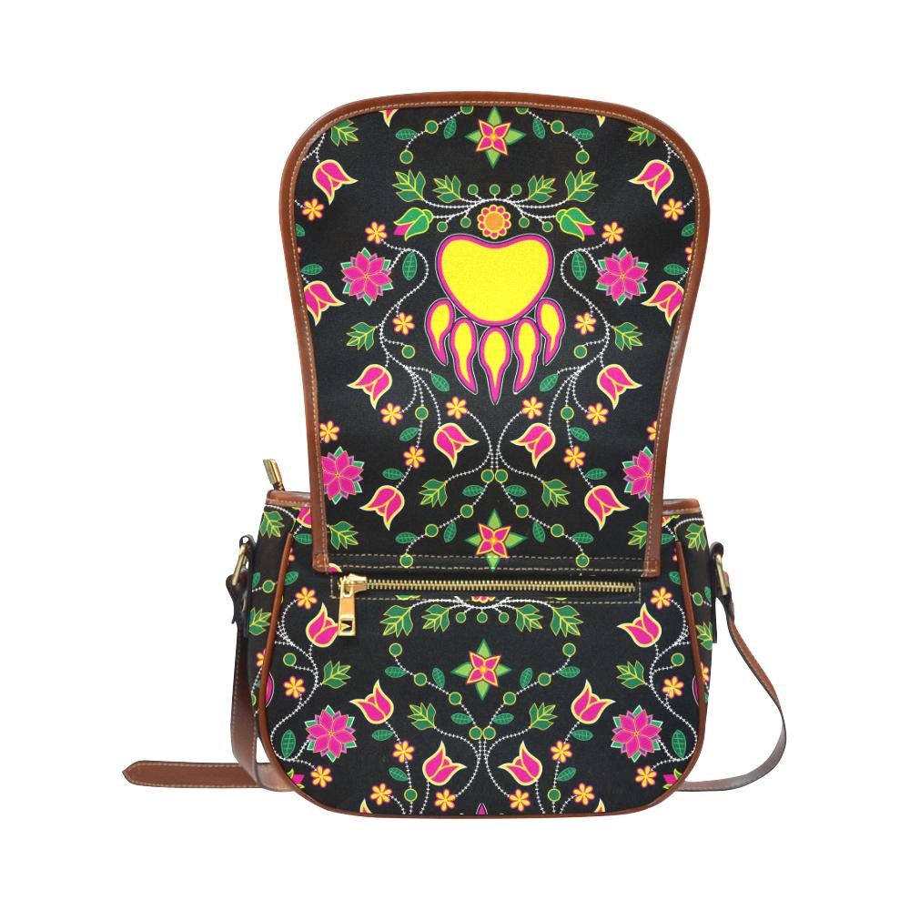 Floral Bearpaw Saddle Bag/Small (Model 1649) Full Customization Saddle Bag/Small (Full Customization) e-joyer 