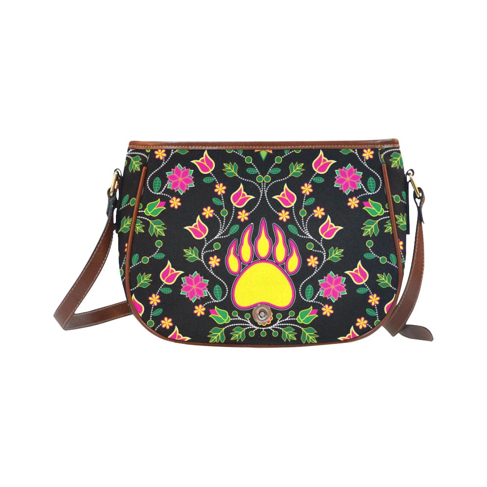 Floral Bearpaw Saddle Bag/Small (Model 1649) Full Customization Saddle Bag/Small (Full Customization) e-joyer 