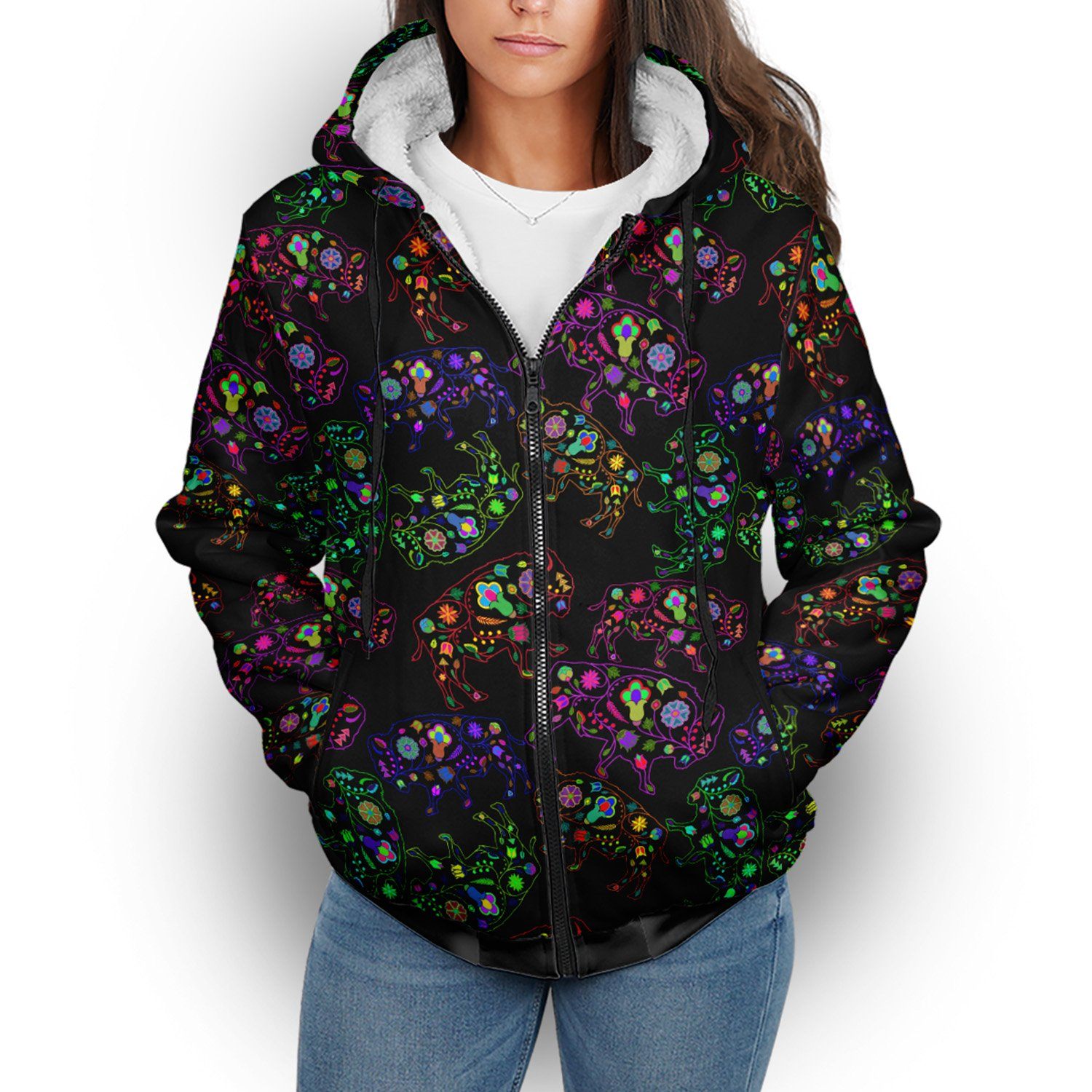 Floral Buffalo Sherpa Hoodie hoodie Herman 