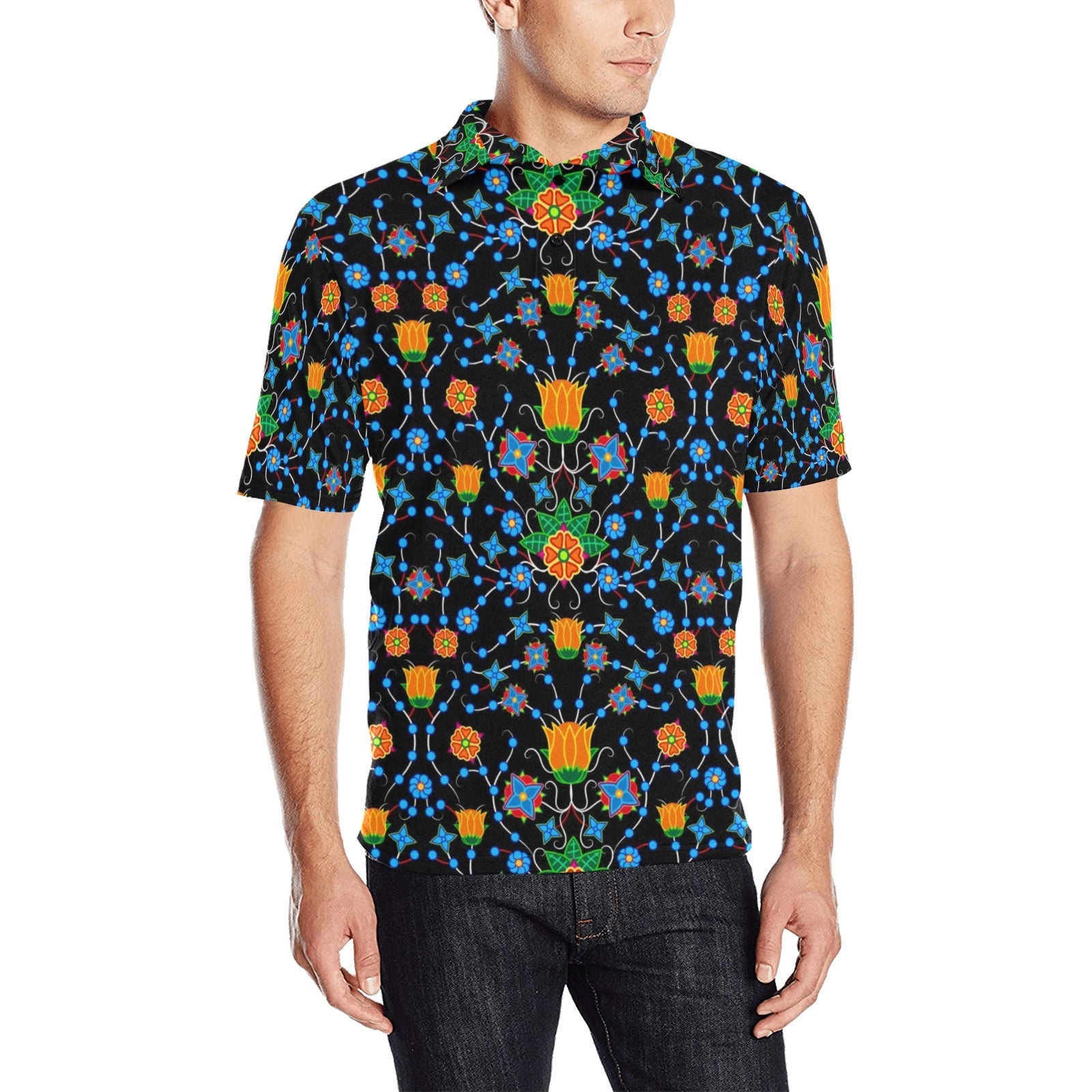 Floral Damask Men's All Over Print Polo Shirt (Model T55) Men's Polo Shirt (Model T55) e-joyer 