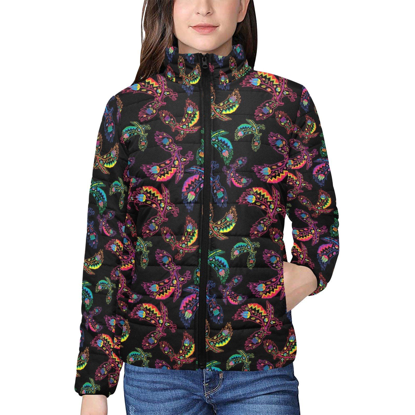 Floral Eagle Women's Stand Collar Padded Jacket (Model H41) jacket e-joyer 