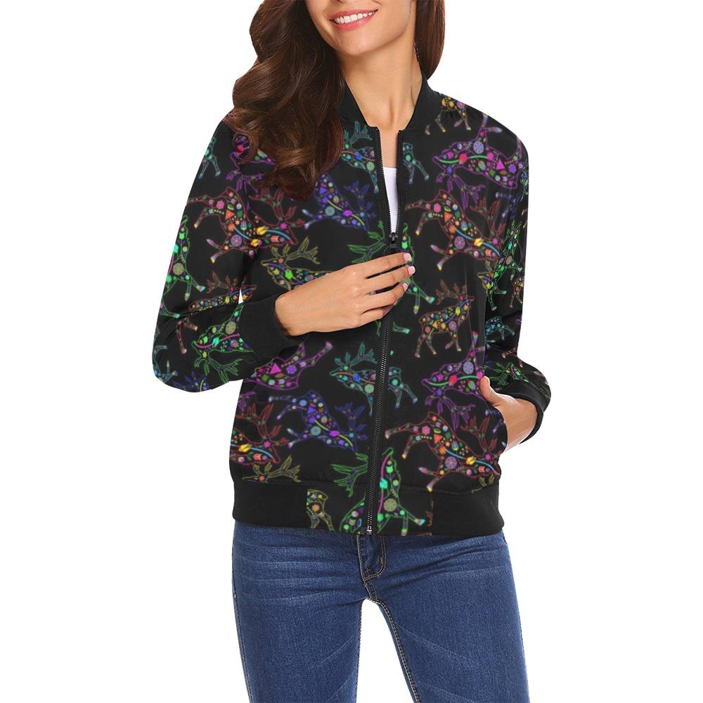 Floral Elk All Over Print Bomber Jacket for Women (Model H19) All Over Print Bomber Jacket for Women (H19) e-joyer 
