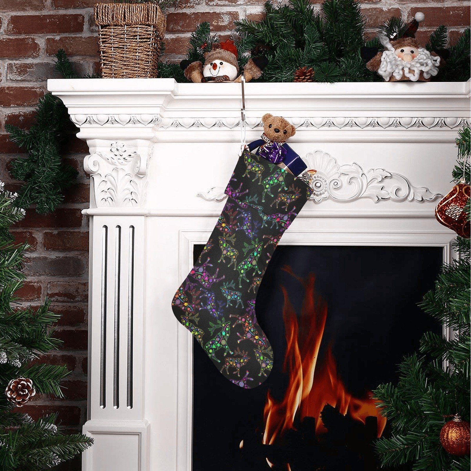 Floral Elk Christmas Stocking holiday stocking e-joyer 