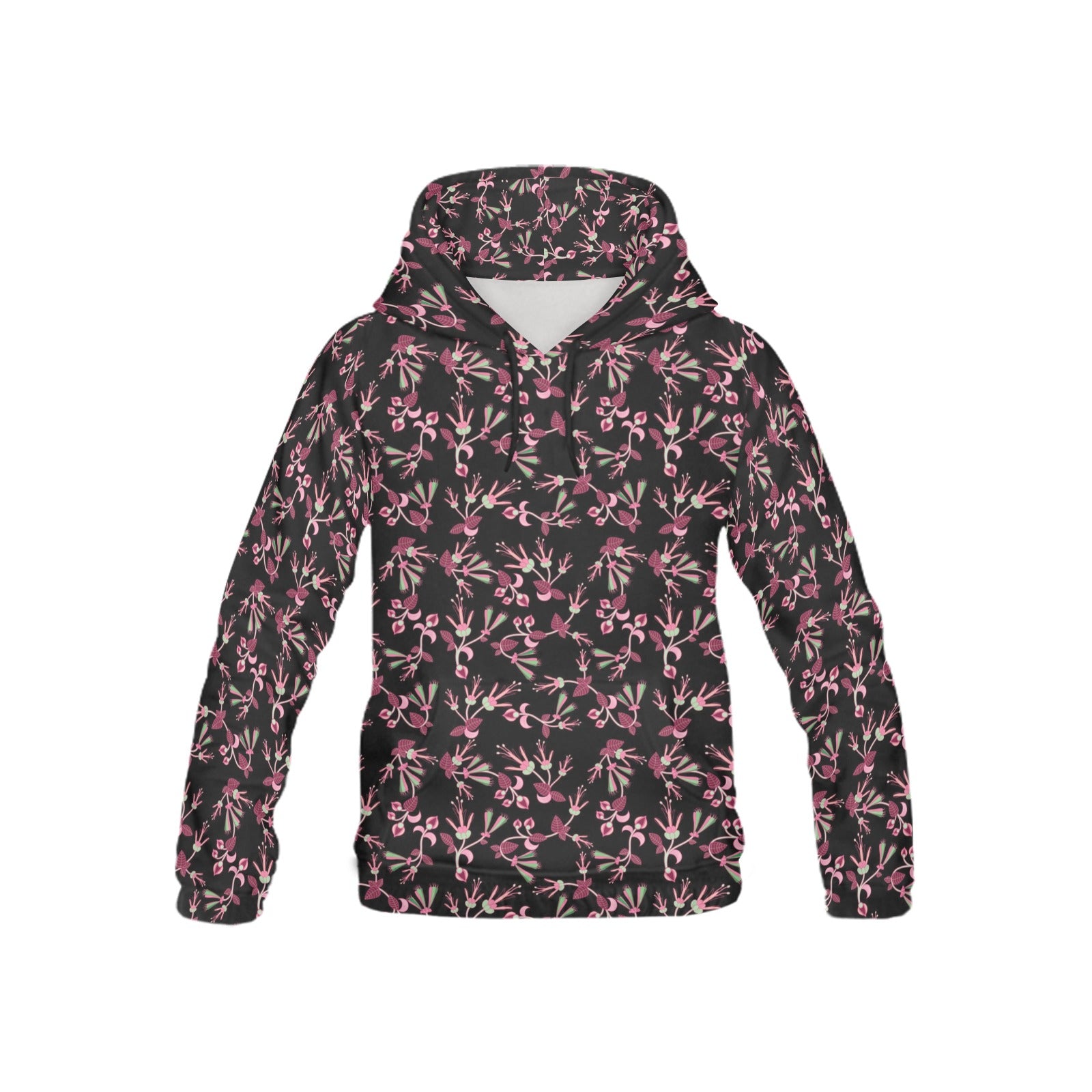 Floral Green Black All Over Print Hoodie for Kid (USA Size) (Model H13) All Over Print Hoodie for Kid (H13) e-joyer 