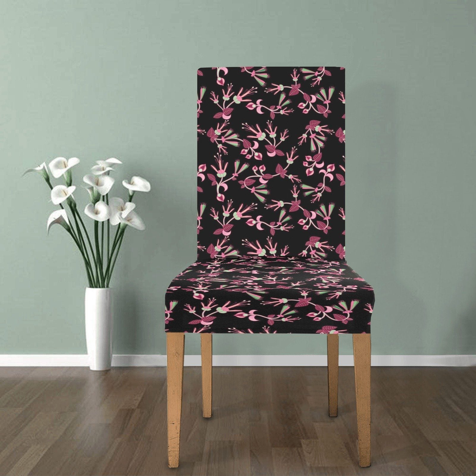 Floral Green Black Chair Cover (Pack of 4) Chair Cover (Pack of 4) e-joyer 