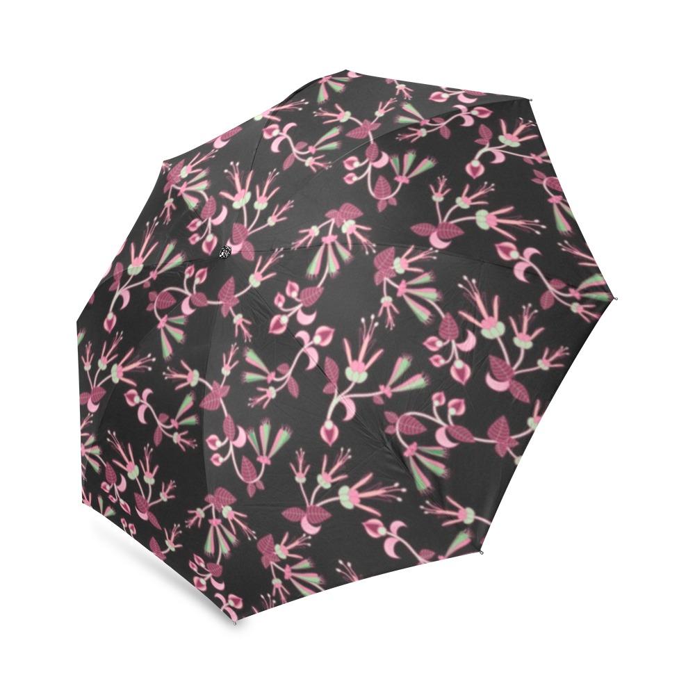 Floral Green Black Foldable Umbrella (Model U01) Foldable Umbrella e-joyer 