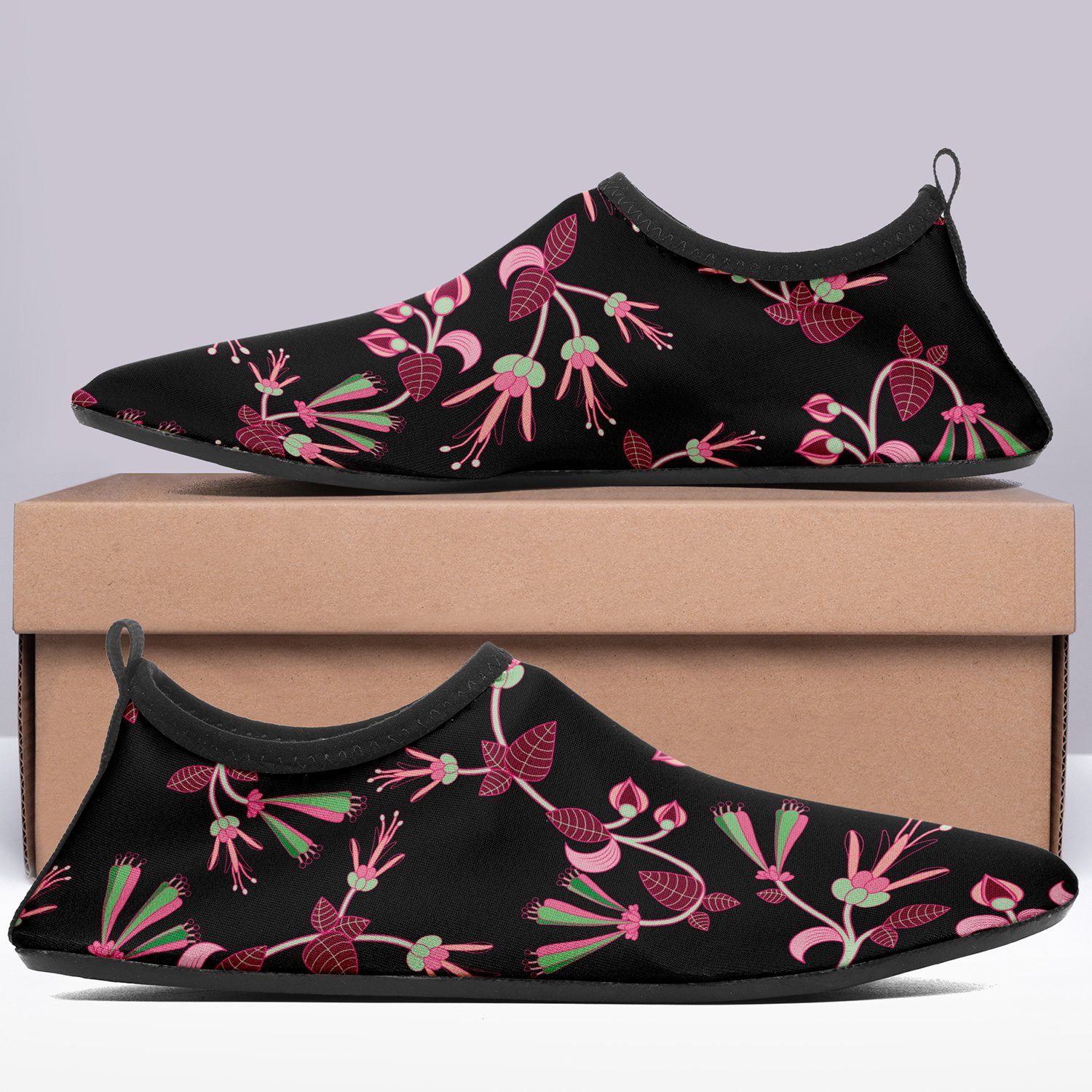 Floral Green Black Kid's Slip On Shoes Herman 