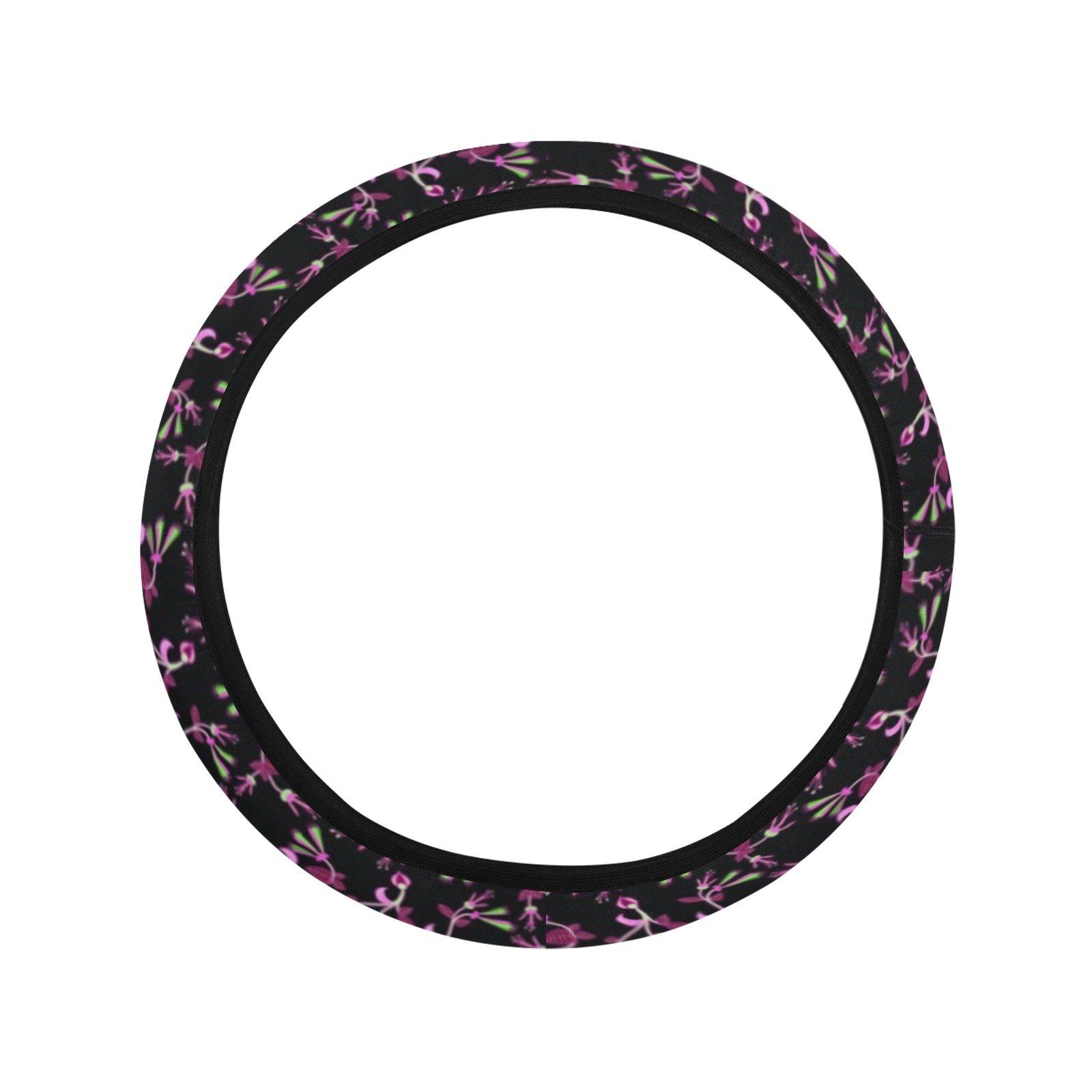 Floral Green Black Steering Wheel Cover with Elastic Edge Steering Wheel Cover with Elastic Edge e-joyer 