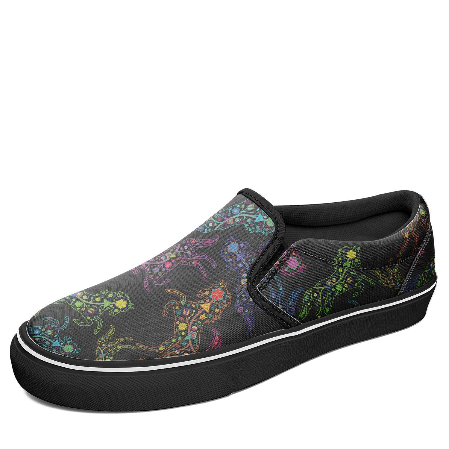 Floral Horse Otoyimm Canvas Slip On Shoes otoyimm Herman US Youth 1 / EUR 32 Black Sole 