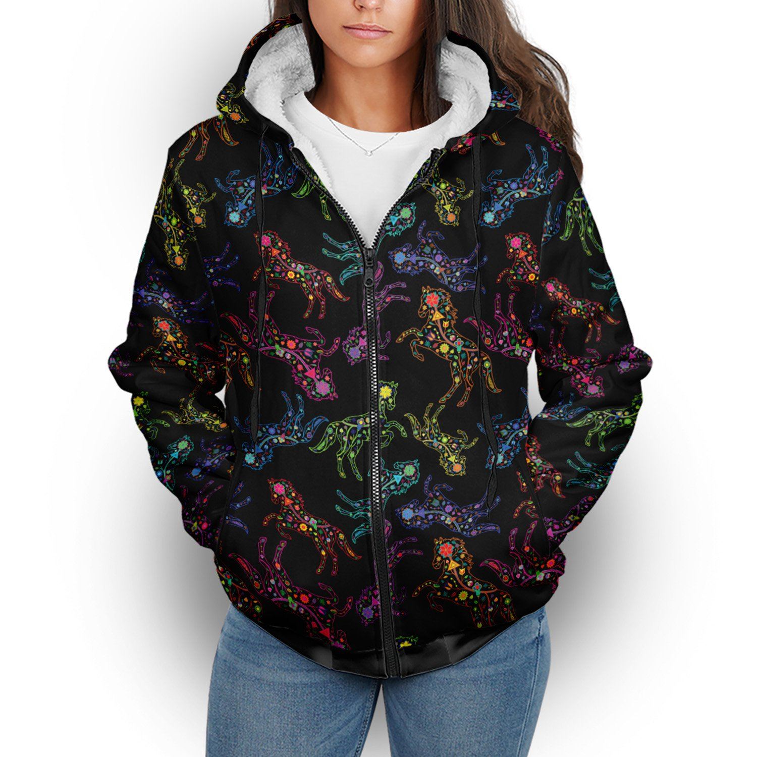 Floral Horse Sherpa Hoodie hoodie Herman 