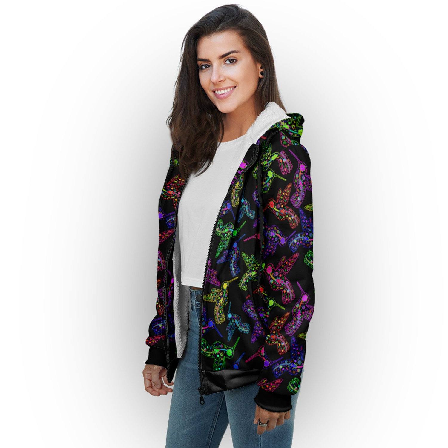 Floral Humming Bird Sherpa Hoodie hoodie Herman 