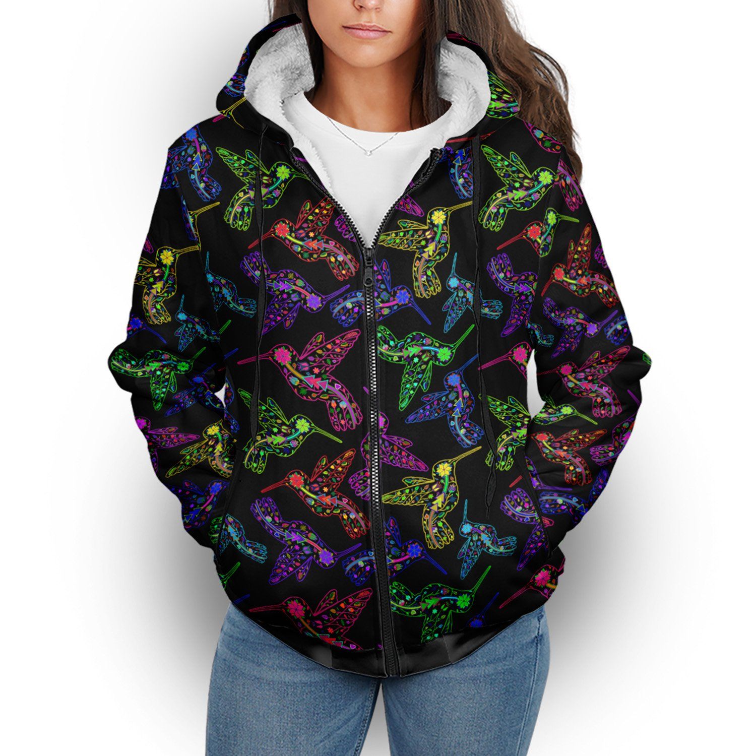 Floral Humming Bird Sherpa Hoodie hoodie Herman 