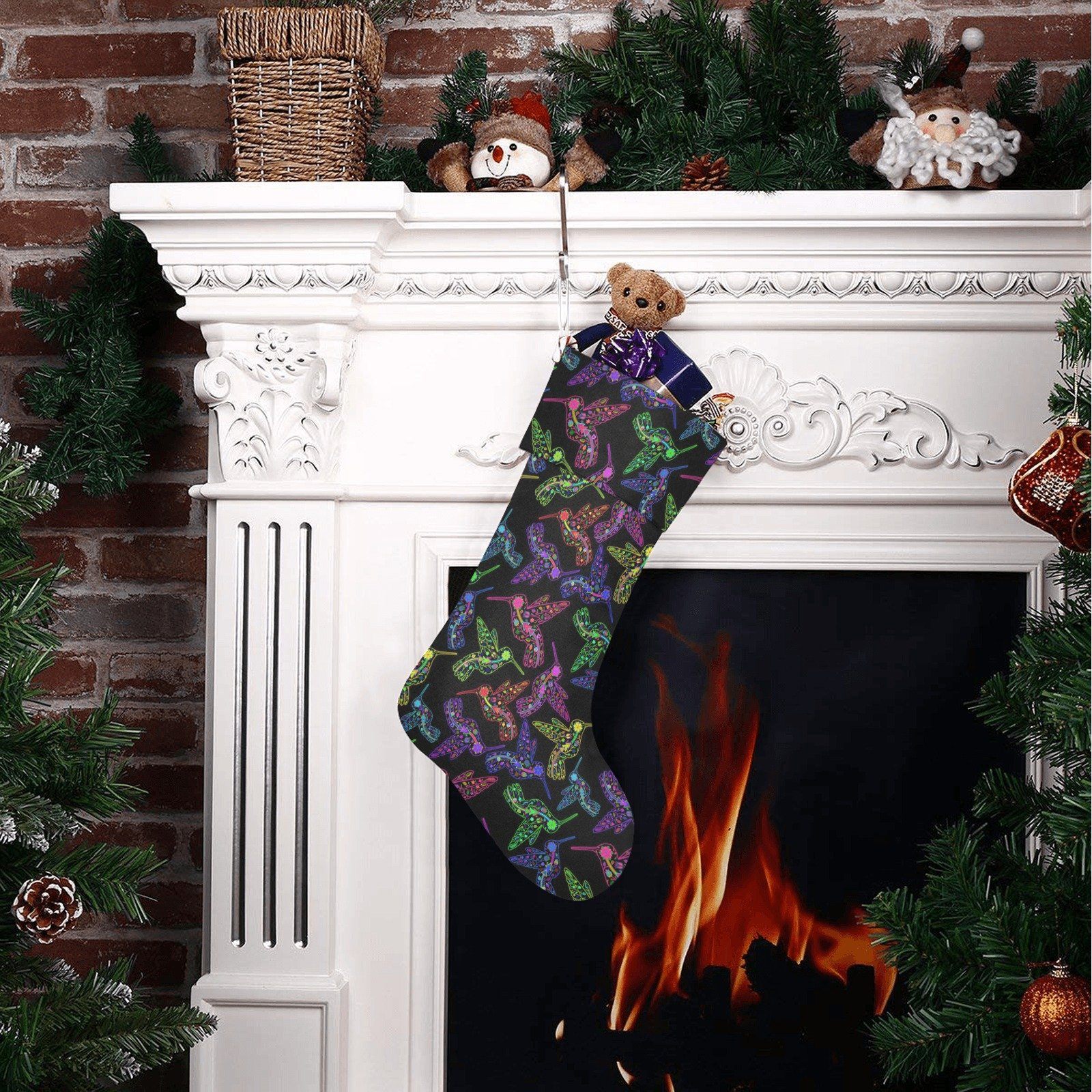 Floral Hummingbird Christmas Stocking holiday stocking e-joyer 