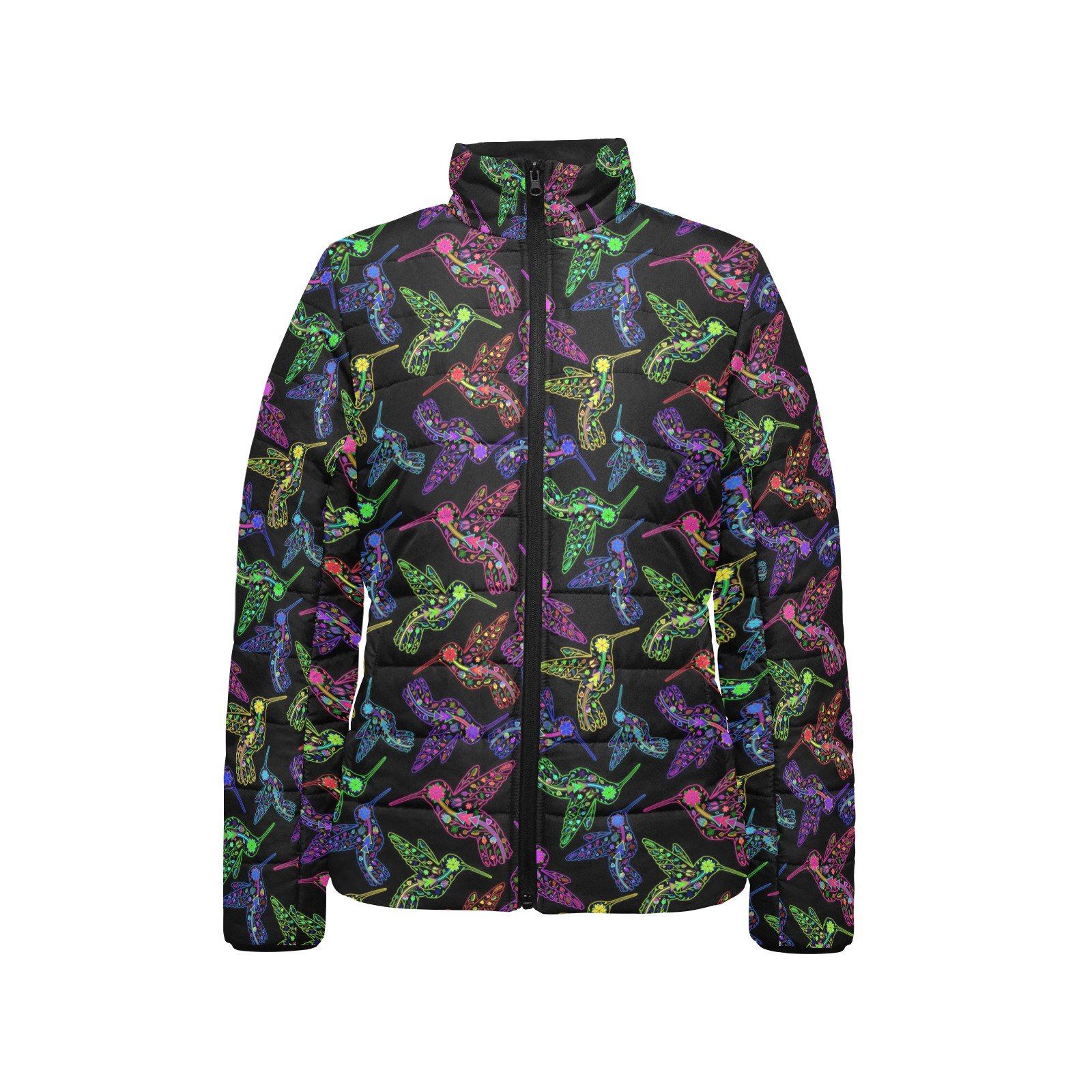 Floral Hummingbird Women's Stand Collar Padded Jacket (Model H41) jacket e-joyer 