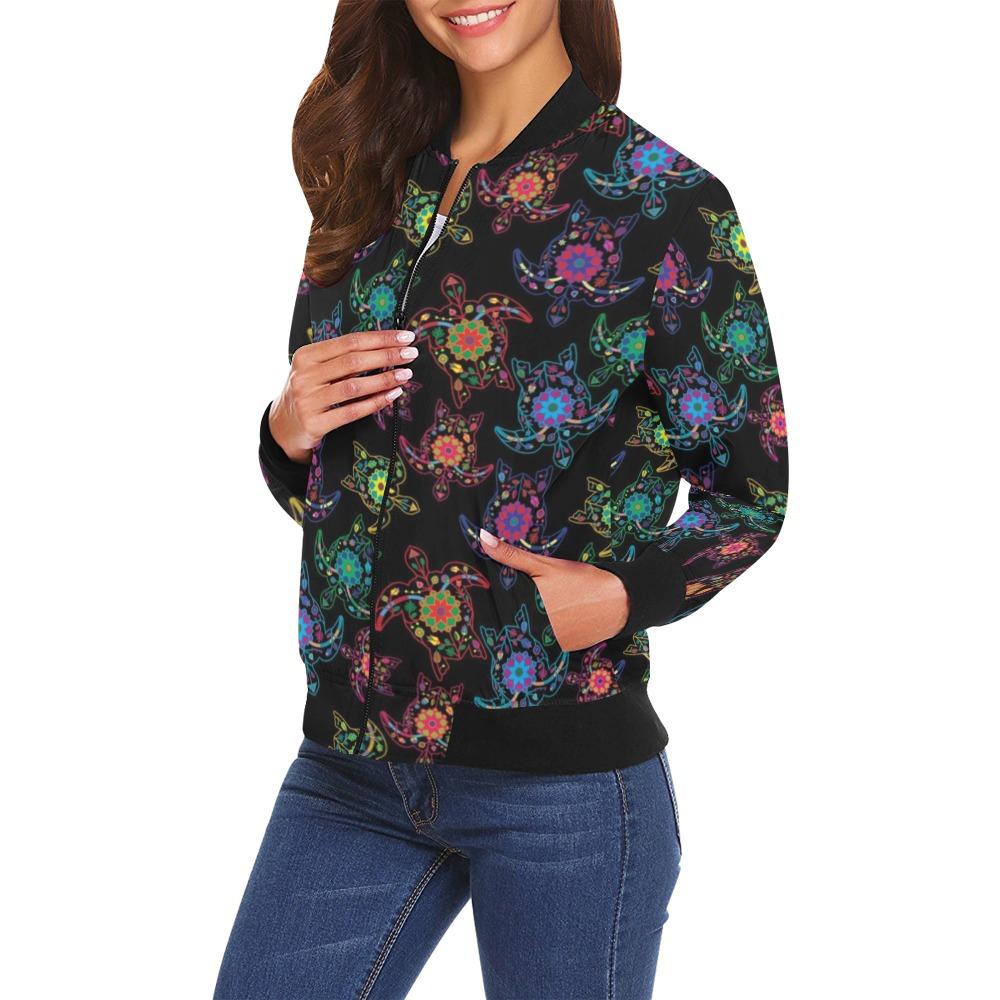 Floral Turtle All Over Print Bomber Jacket for Women (Model H19) All Over Print Bomber Jacket for Women (H19) e-joyer 