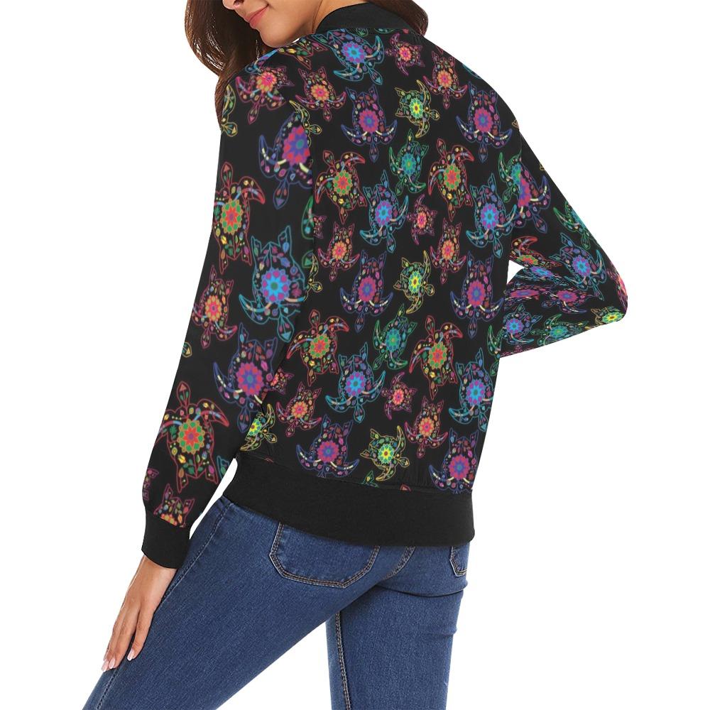 Floral Turtle All Over Print Bomber Jacket for Women (Model H19) All Over Print Bomber Jacket for Women (H19) e-joyer 