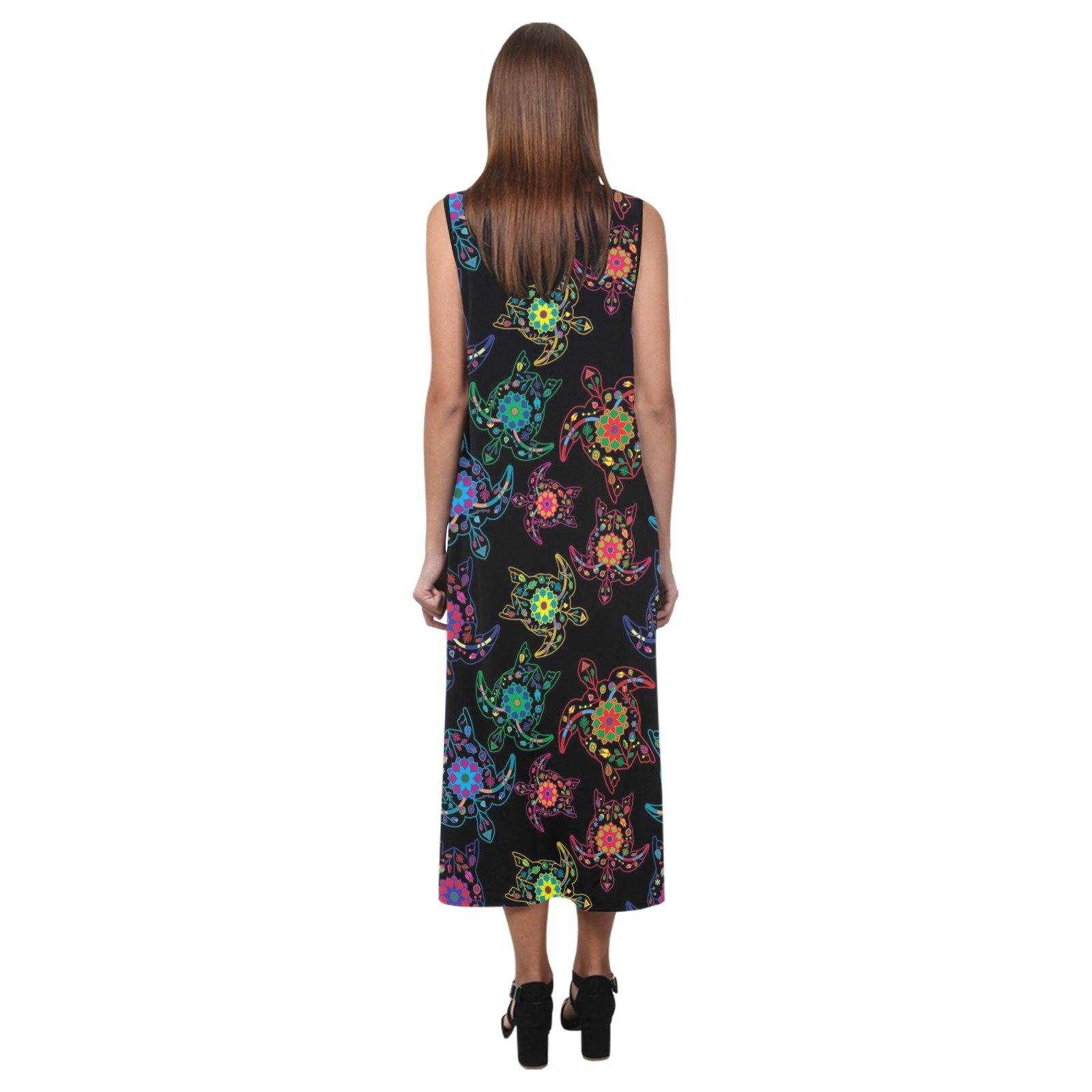 Floral Turtle Phaedra Sleeveless Open Fork Long Dress (Model D08) dress e-joyer 