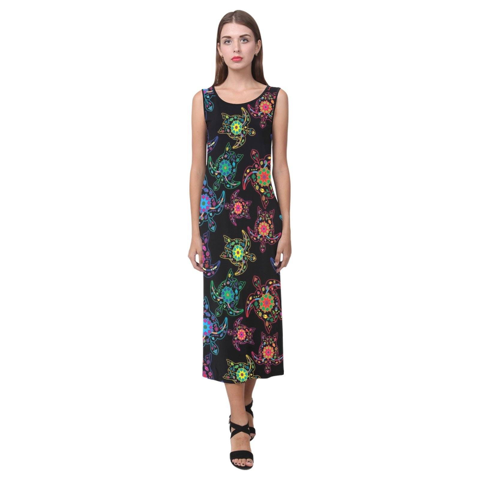 Floral Turtle Phaedra Sleeveless Open Fork Long Dress (Model D08) dress e-joyer 