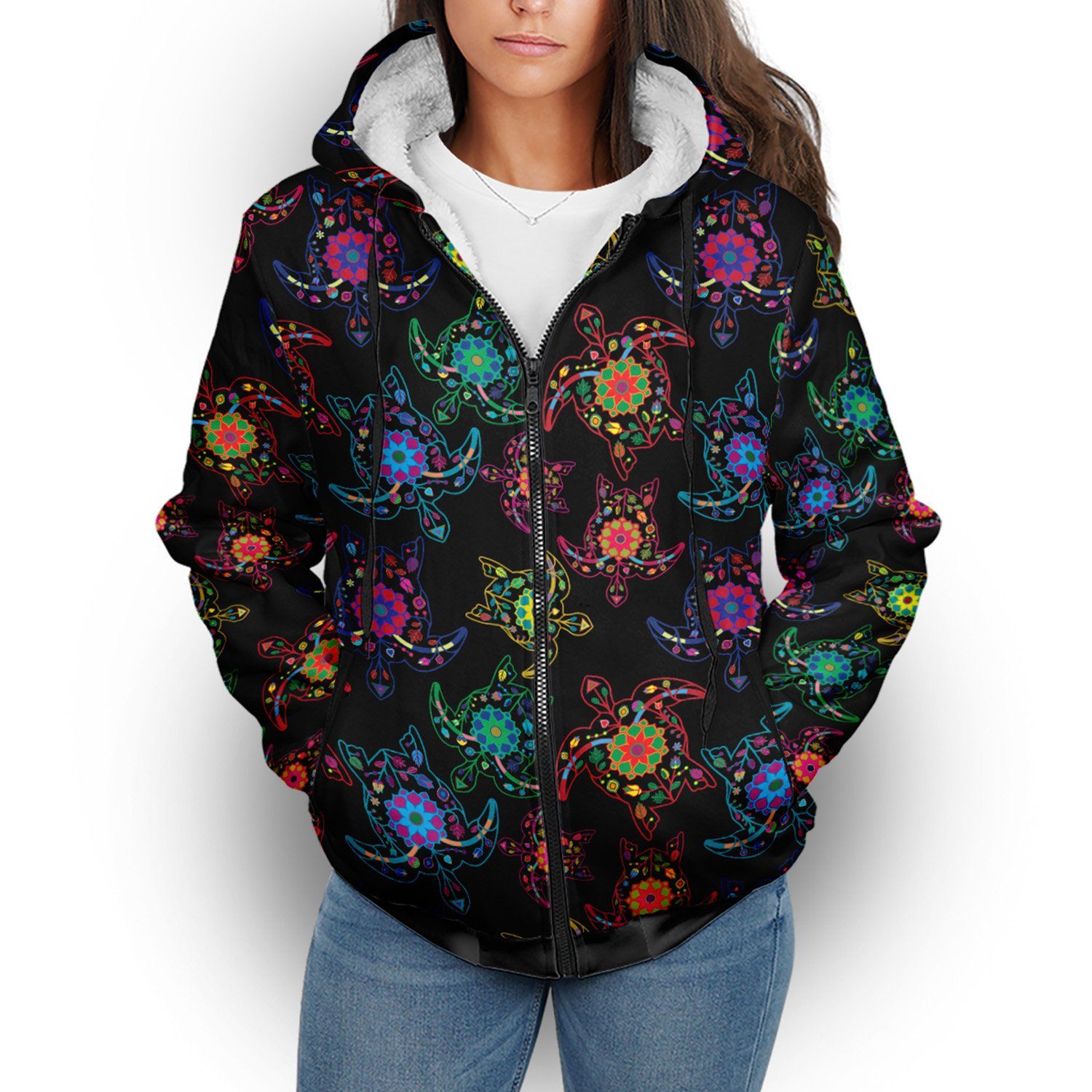 Floral Turtle Sherpa Hoodie hoodie Herman 