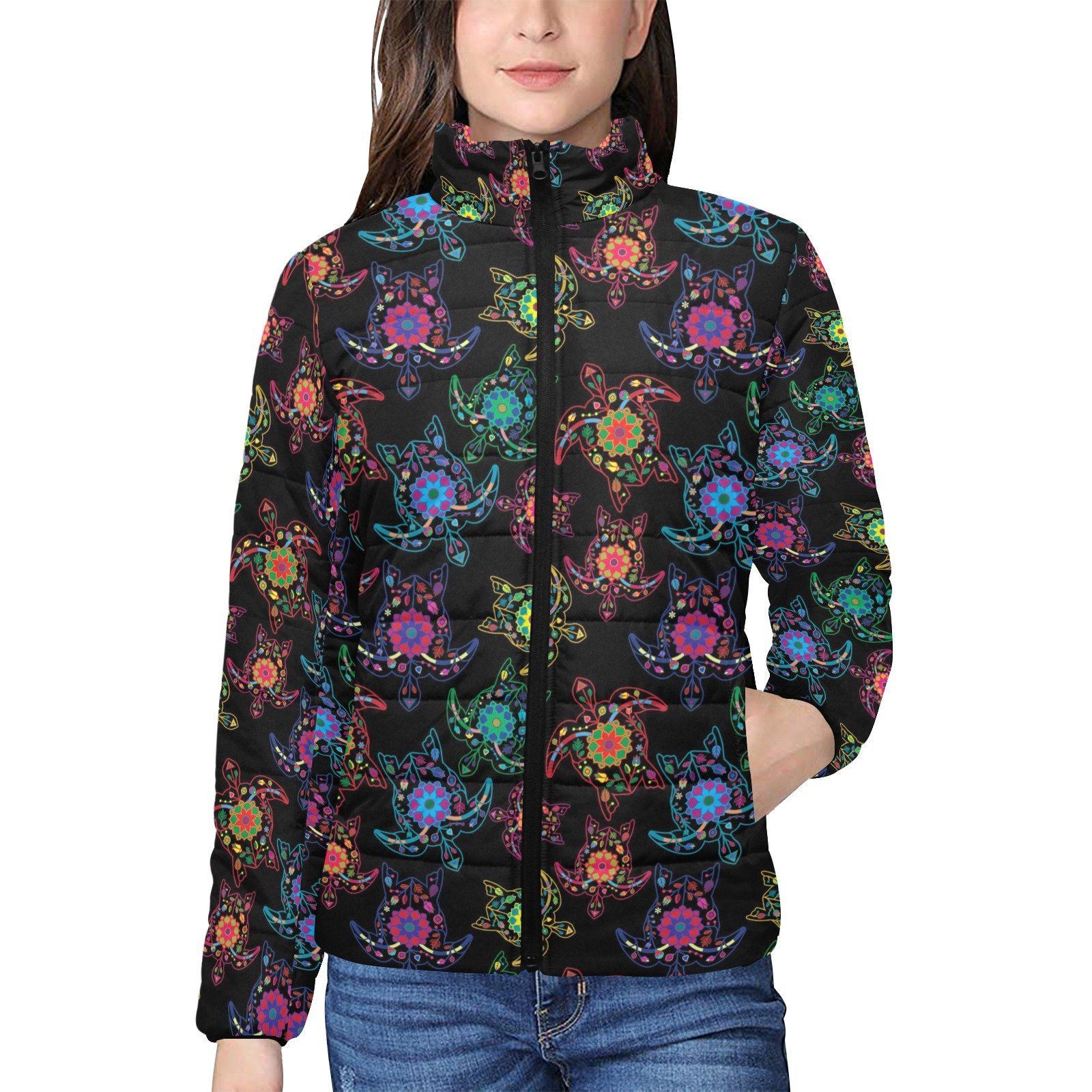 Floral Turtle Women's Stand Collar Padded Jacket (Model H41) jacket e-joyer 